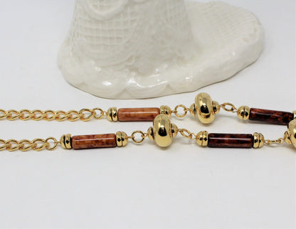 Necklace, Faux Burl Wood Beads, 38", Vintage