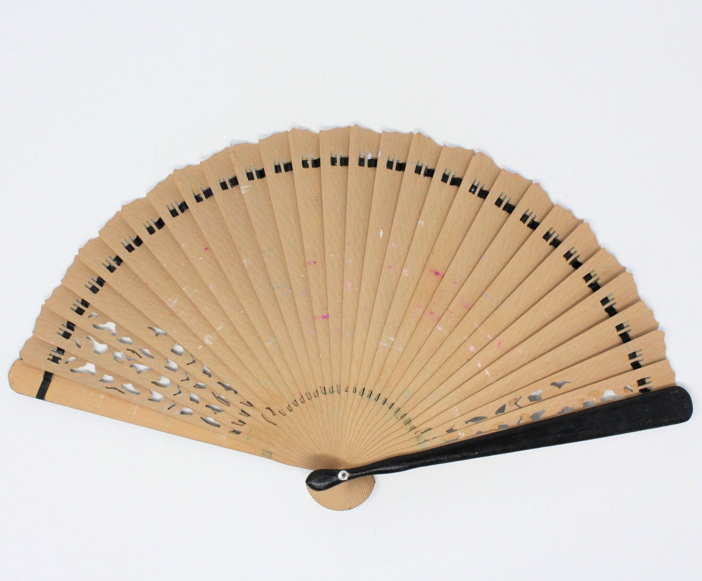 Hand Fan, Spanish Style, Hand Painted, Wood Open Cut-Work, Roses, Vintage