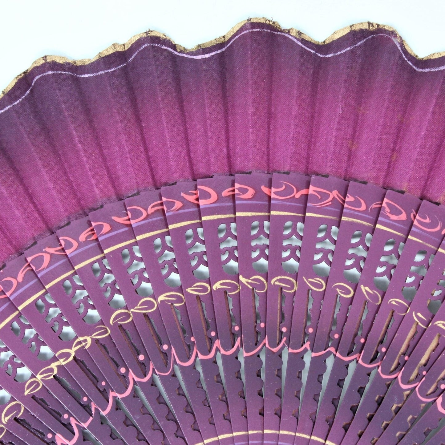 Hand Fan, Spanish Style, Folgado Romeu Hand Painted, Wood Open Cut-Work, Vintage