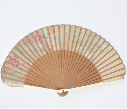 Hand Fan, Spanish Style, Hand Painted, Roses Red /Peach, Vintage, SOLD