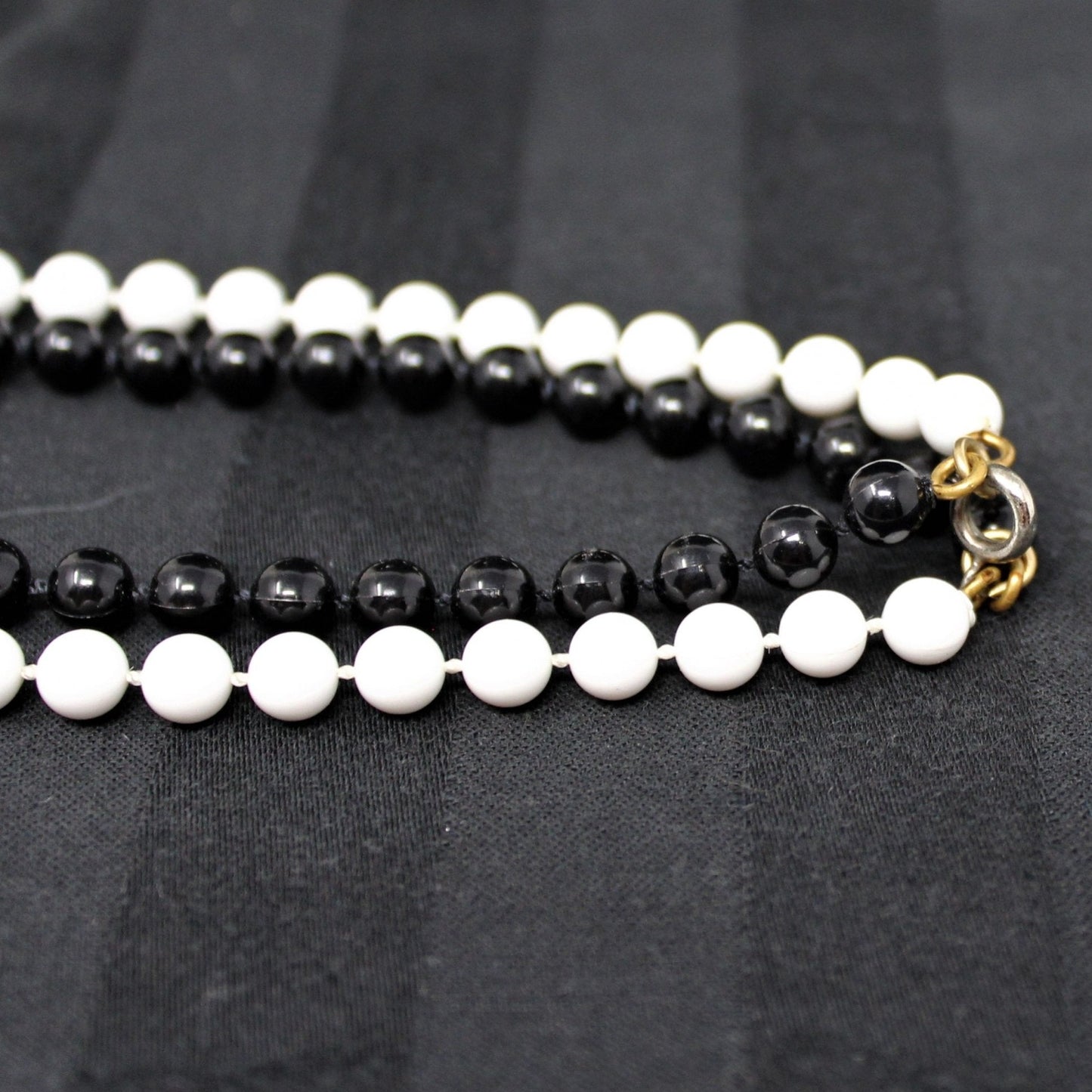 Necklace, Two Strand, Black and White Beads, 36", Retro, Vintage