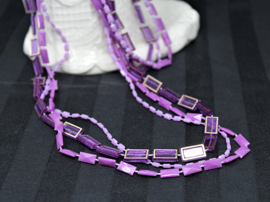 Necklace, Three Strand Purple & Violet Beads, 48", Hong Kong, Vintage