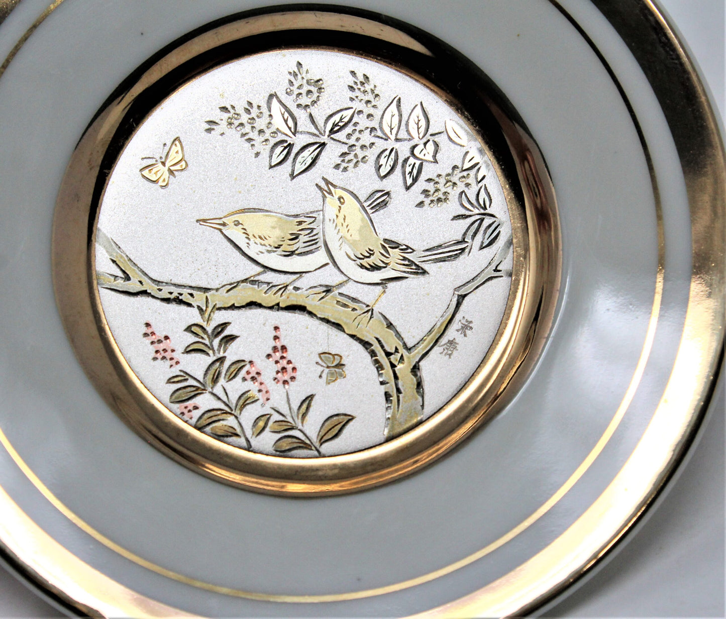 Decorative Plate, Chokin Art, Birds, 24KT Gold, Japan, Vintage