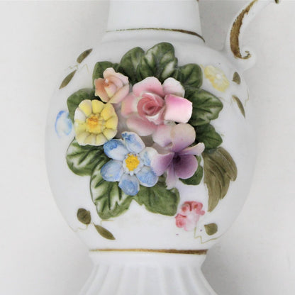 Vase, Arnart, Greek Style Jug, Hand Applied Flowers, Bisque, Vintage