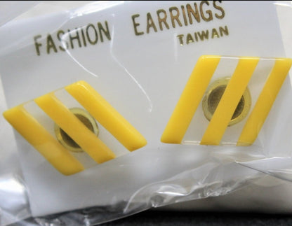 Earrings, MCM Geometric Triangle & Rhombus Stripes, 2 Pairs, Posts, Mid Century