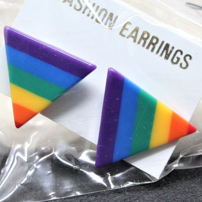 Earrings, MCM Geometric Triangle & Rhombus Stripes, 2 Pairs, Posts, Mid Century