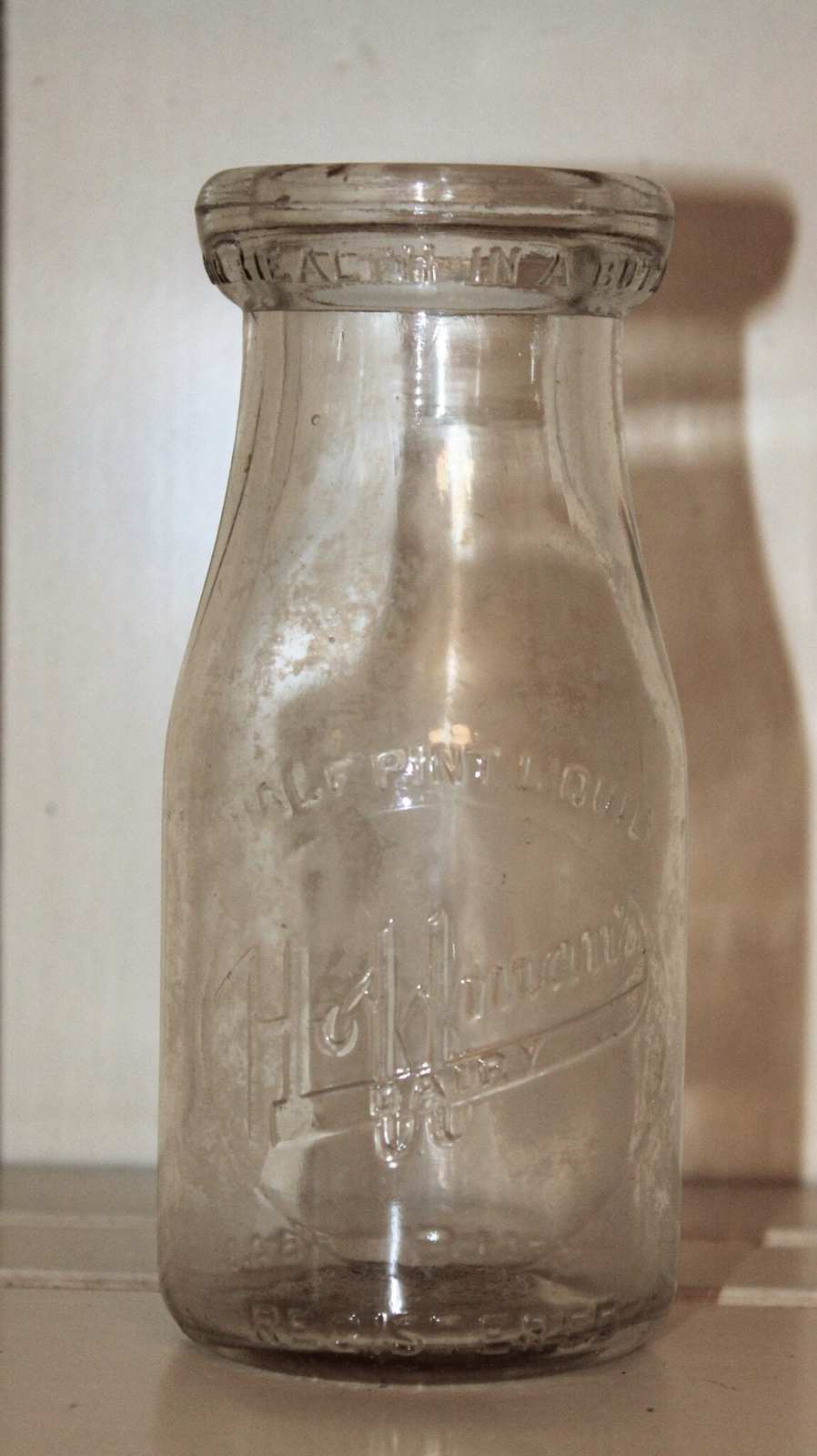 Milk Bottle: Hoffman's Dairy, Half Pint, Embossed, Monroe MI, Owens-Illinois, Rare, Vintage 1930 - SOLD