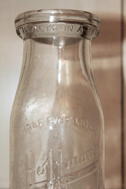 Milk Bottle: Hoffman's Dairy, Half Pint, Embossed, Monroe MI, Owens-Illinois, Rare, Vintage 1930 - SOLD