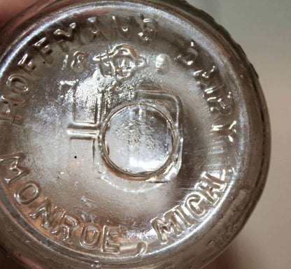 Milk Bottle: Hoffman's Dairy, Half Pint, Embossed, Monroe MI, Owens-Illinois, Rare, Vintage 1930 - SOLD