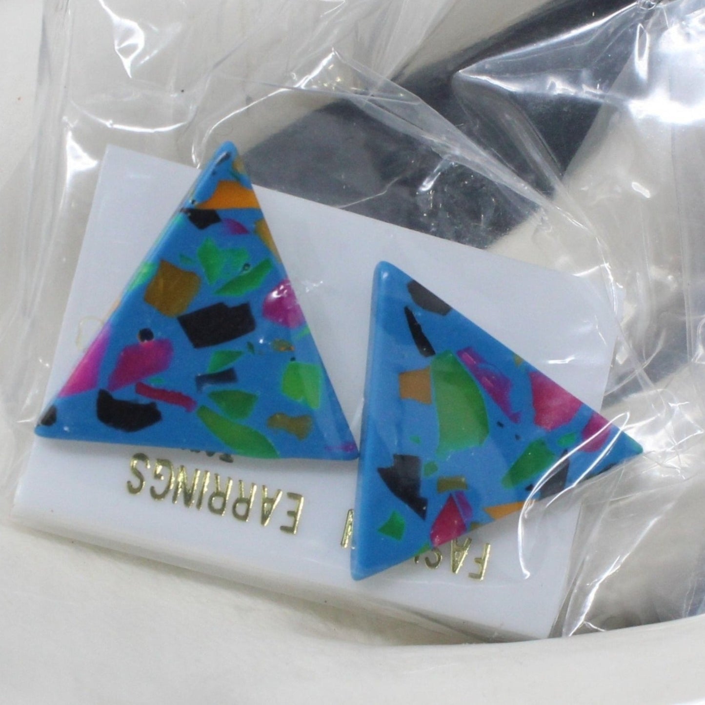 Earrings, MCM Geometric Terrazzo, Triangles & Rectangles, 2 Pairs, Posts, Vintage