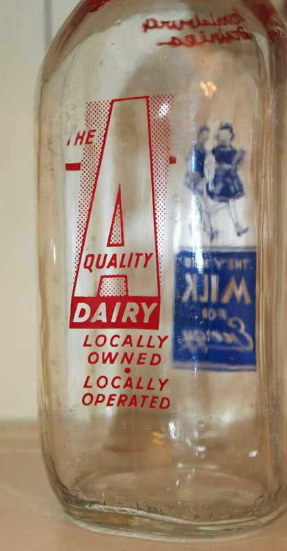 Milk Bottle: Harrisburg Dairies, Red & Blue Pyro, Square, Harrisburg PA, Vintage 1950s - SOLD