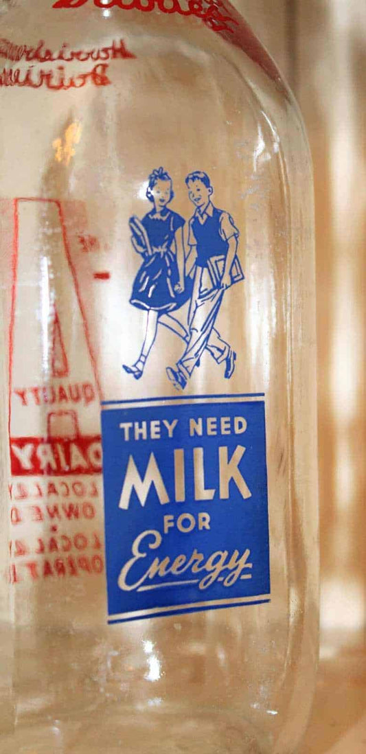 Milk Bottle: Harrisburg Dairies, Red & Blue Pyro, Square, Harrisburg PA, Vintage 1950s - SOLD