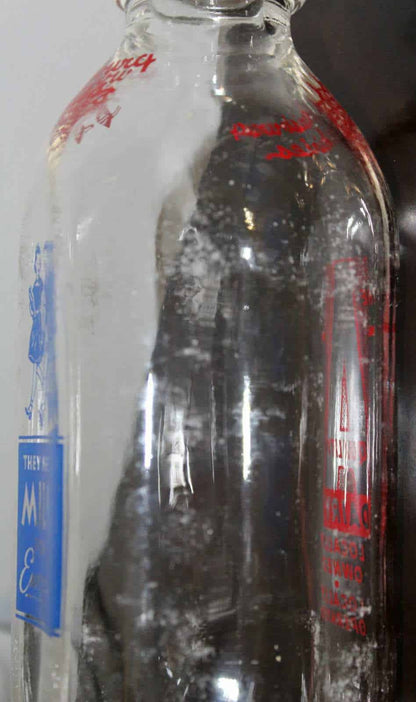 Milk Bottle: Harrisburg Dairies, Red & Blue Pyro, Square, Harrisburg PA, Vintage 1950s - SOLD