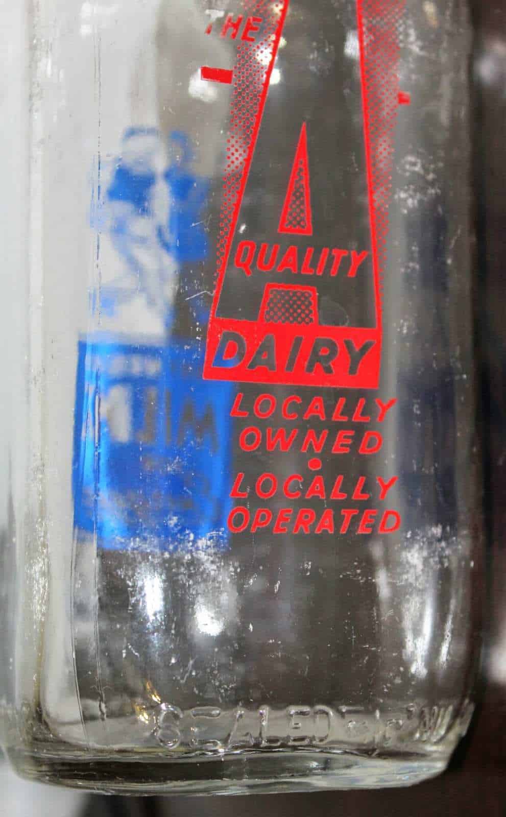 Milk Bottle: Harrisburg Dairies, Red & Blue Pyro, Square, Harrisburg PA, Vintage 1950s - SOLD