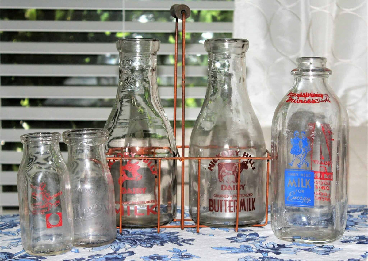 Milk Bottle: Harrisburg Dairies, Red & Blue Pyro, Square, Harrisburg PA, Vintage 1950s - SOLD