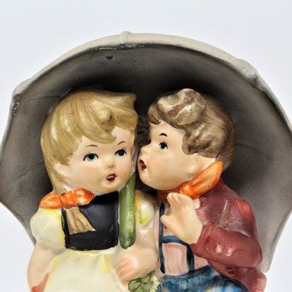 Figurine, Lefton, Boy & Girl with Umbrella, Hummel Style Hand Painted, Vintage
