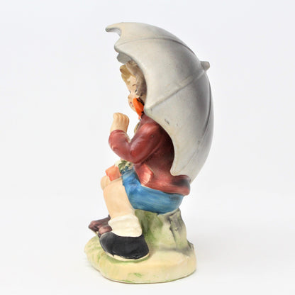 Figurine, Lefton, Boy & Girl with Umbrella, Hummel Style Hand Painted, Vintage