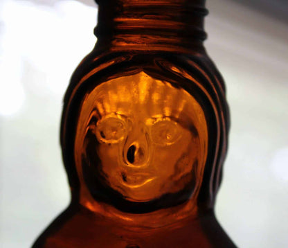 Syrup Bottle: Mrs Butterworth's, Amber Glass, 10", Thatcher Manufacturing, USA, Vintage 1980 - SOLD