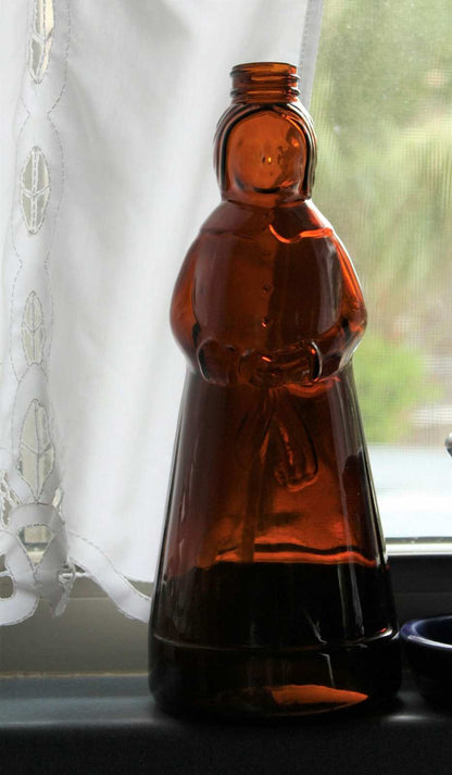 Syrup Bottle: Mrs Butterworth's, Amber Glass, 10", Thatcher Manufacturing, USA, Vintage 1980 - SOLD