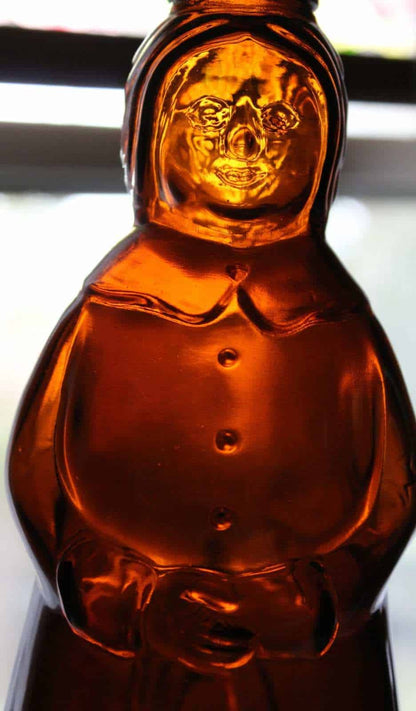 Syrup Bottle: Mrs Butterworth's, Amber Glass, 10", Thatcher Manufacturing, USA, Vintage 1980 - SOLD