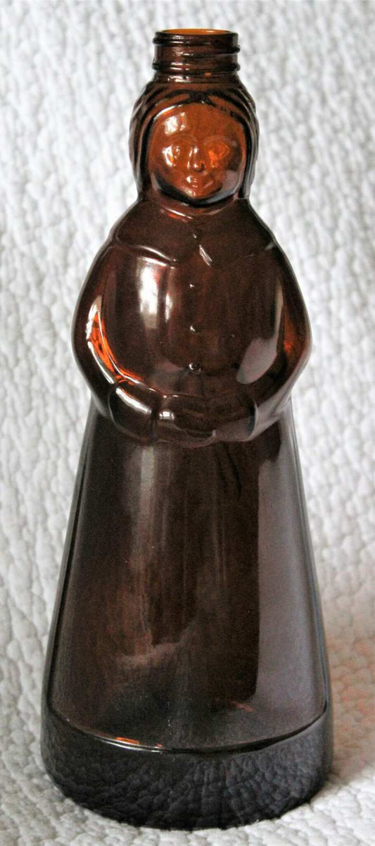 Syrup Bottle: Mrs Butterworth's, Amber Glass, 10", Thatcher Manufacturing, USA, Vintage 1980 - SOLD