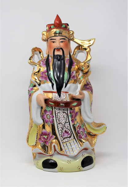 Figurine, Chinese Immortals, Lucky Fu, Lu, Shou, Hand Painted, 14", Vintage