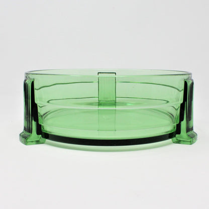 Bowl, Art Deco Style Green Glass, Three Footed, Vintage