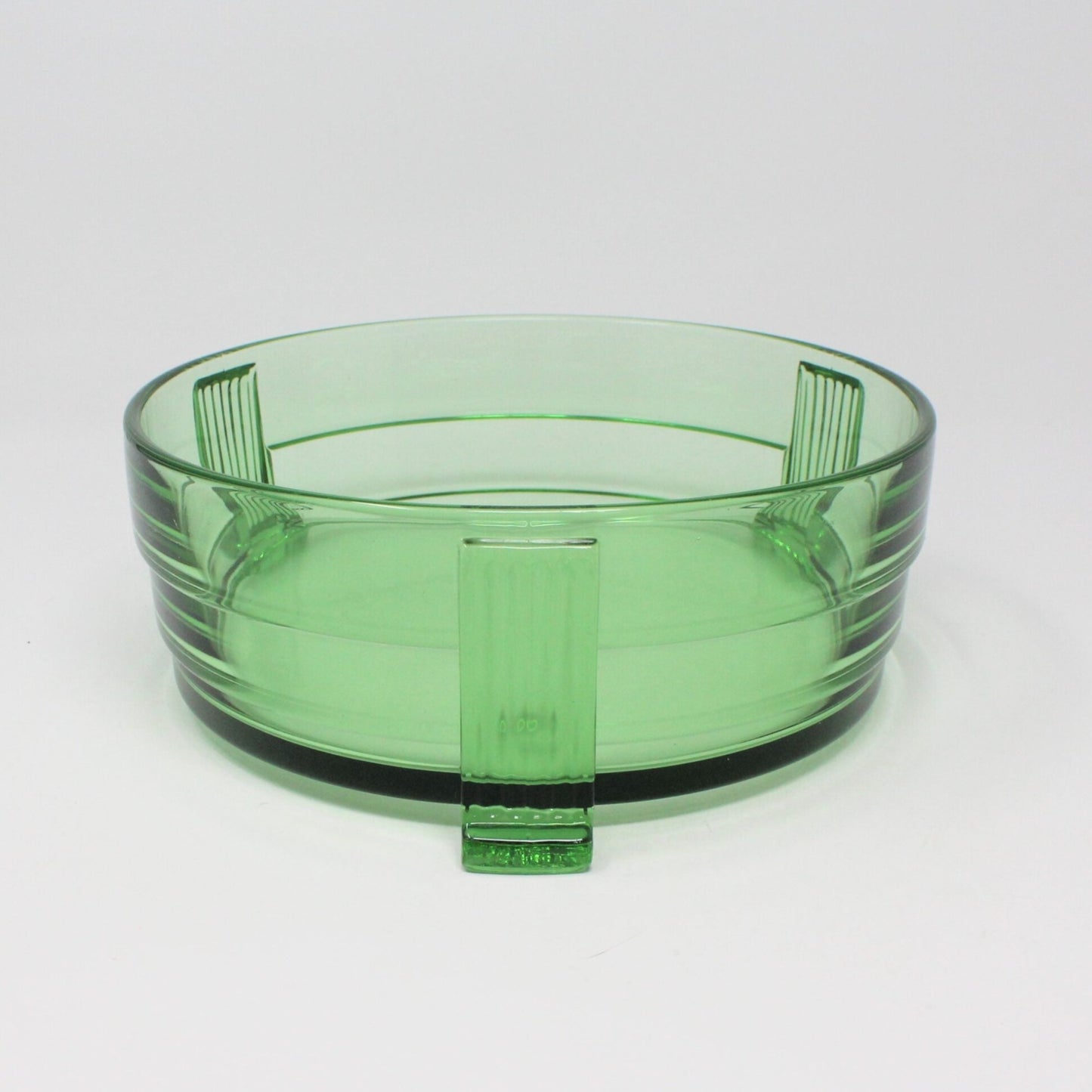 Bowl, Art Deco Style Green Glass, Three Footed, Vintage