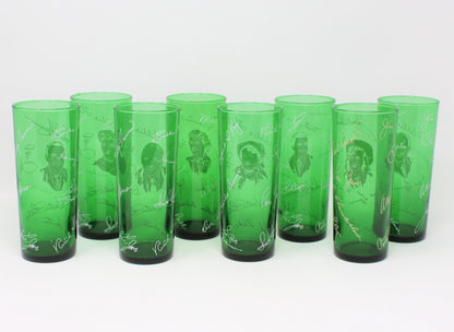 Glasses, Cocktail / Highball, Midwestern Hayride, Pyroglaze Green Glass, Set of 8, Vintage