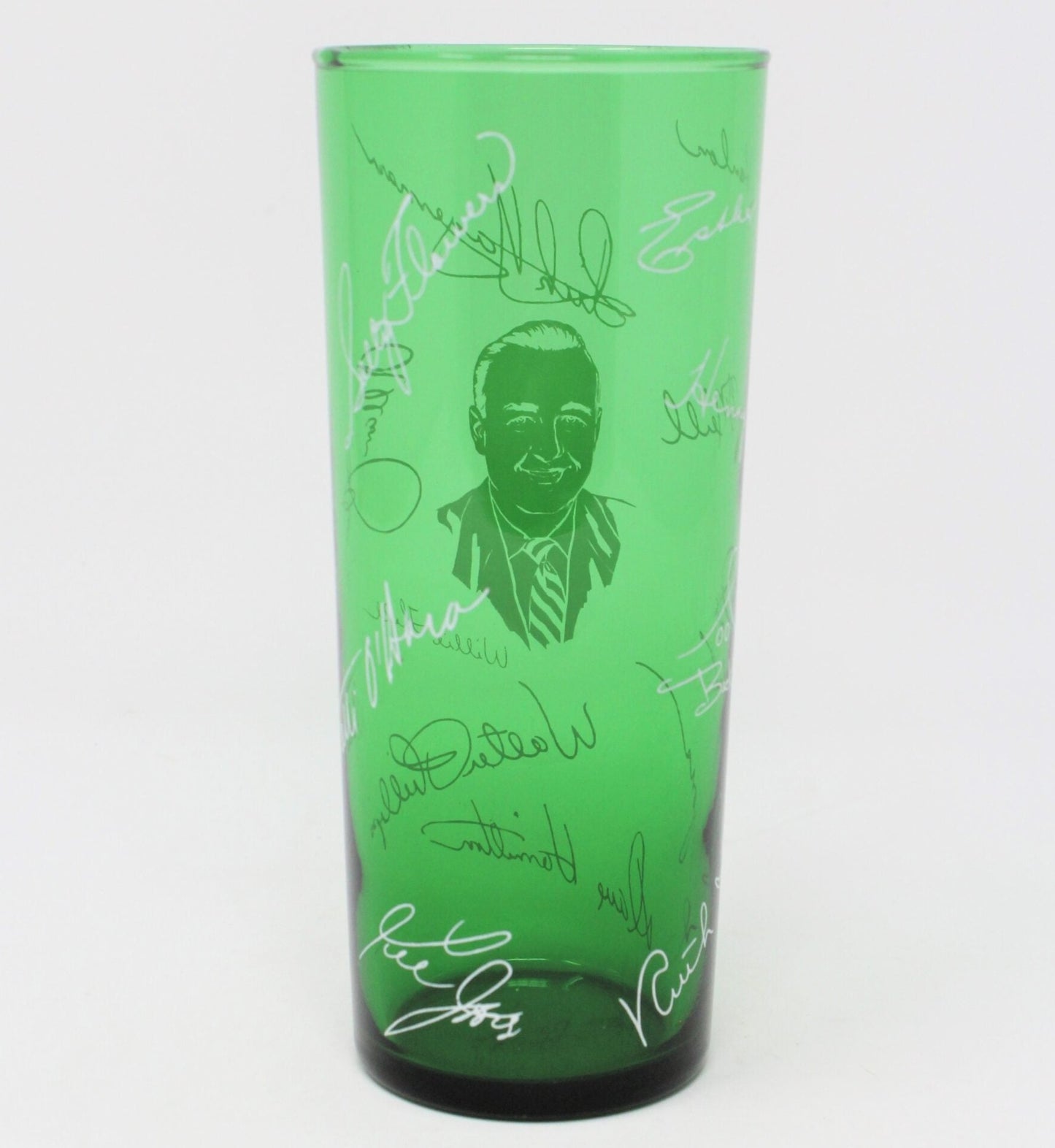 Glasses, Cocktail / Highball, Midwestern Hayride, Willie Thall, Pyroglaze Green Glass, Vintage
