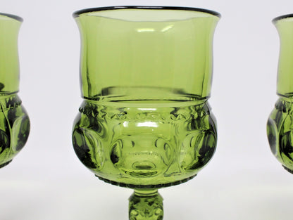 Water Goblets, Tiffin, King's Crown (Thumbprint) Green, Set of 3, Vintage