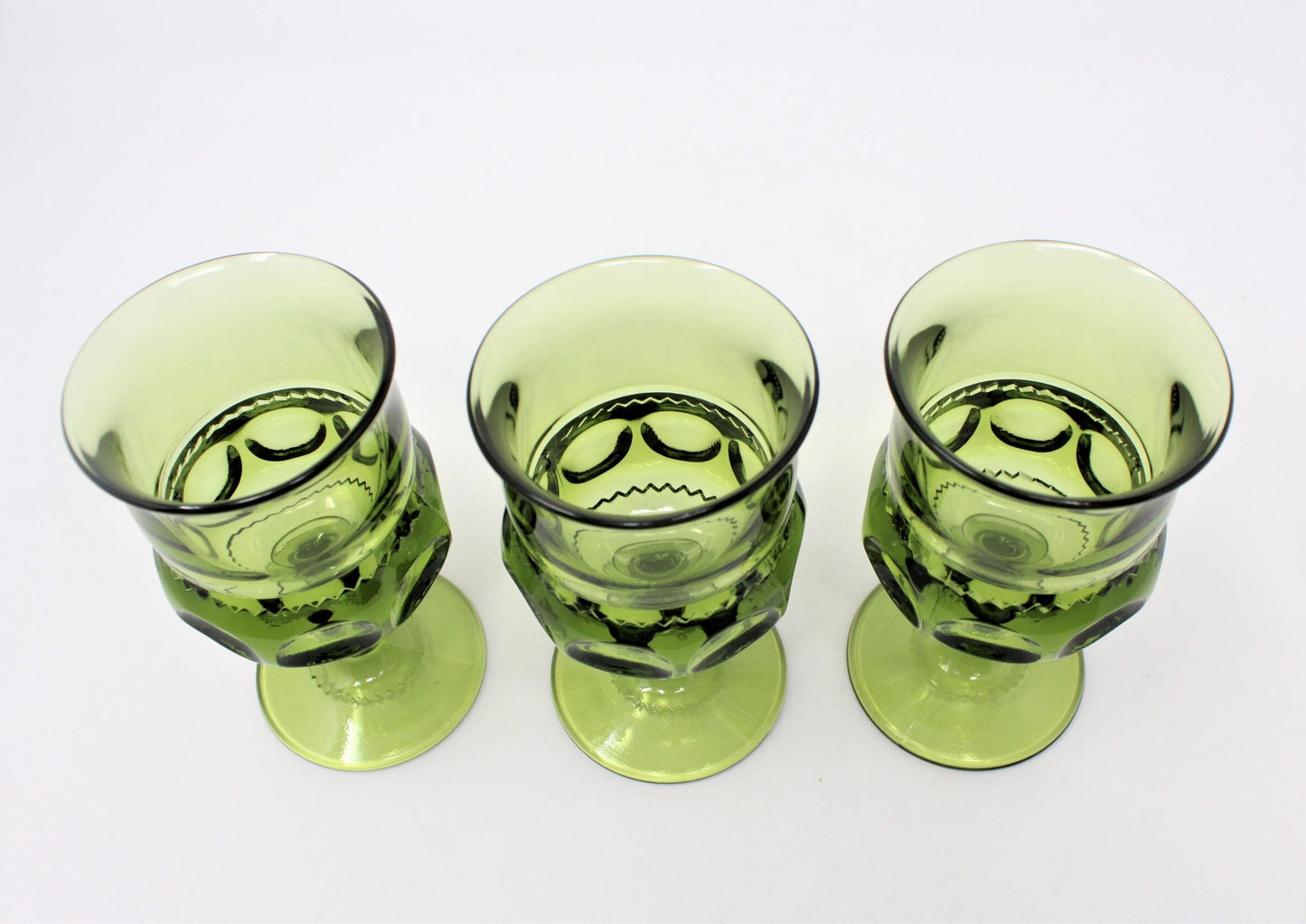 Water Goblets, Tiffin, King's Crown (Thumbprint) Green, Set of 3, Vintage