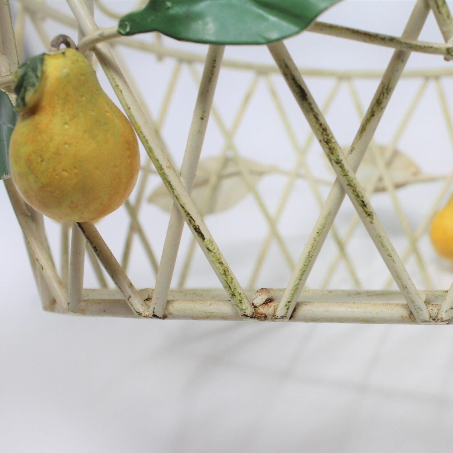 Basket, Rustic Wire with Hand Applied Pears, Vintage