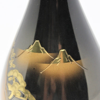 Bud Vase, Black Chokin with Temple Pagoda, Japan, Vintage