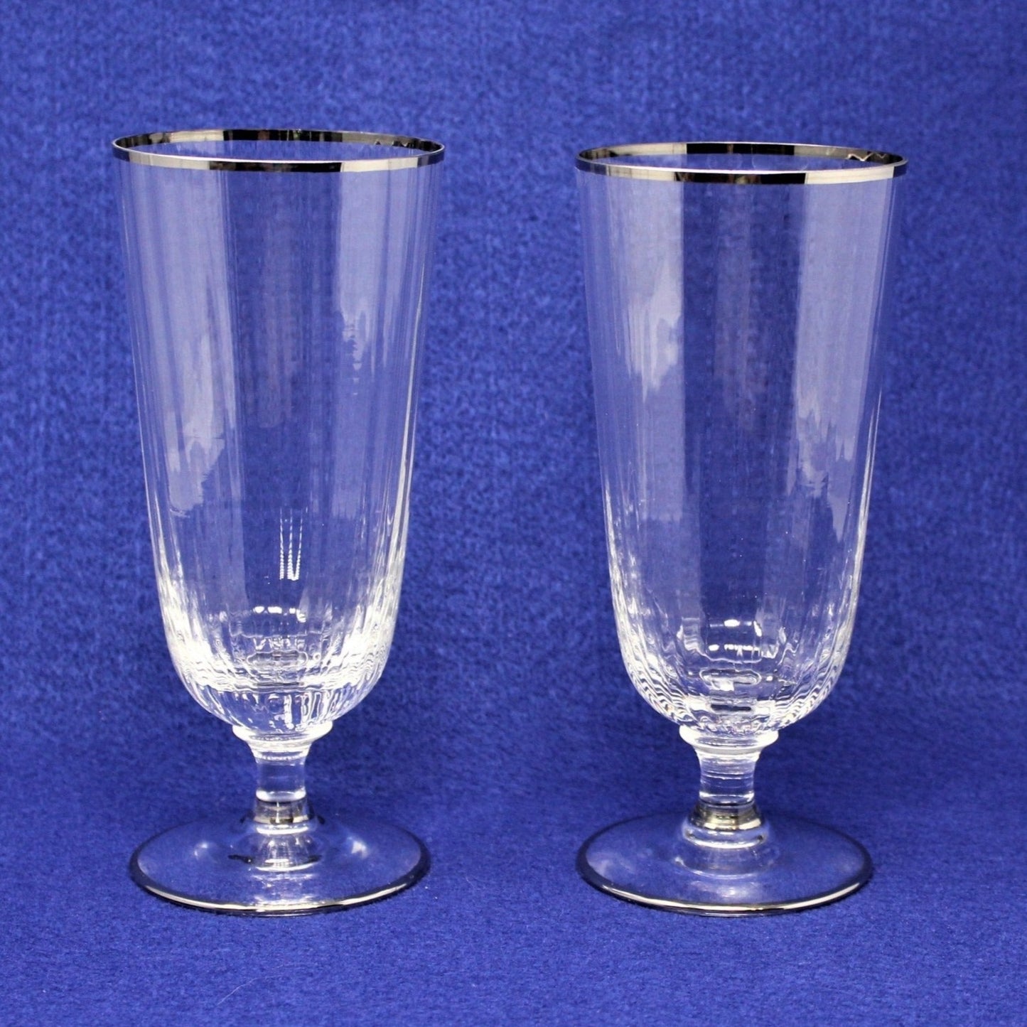 Iced Tea / Goblets, Ribbed Bowl Silver Rim, MCM Stemware, Set of 2, Vintage