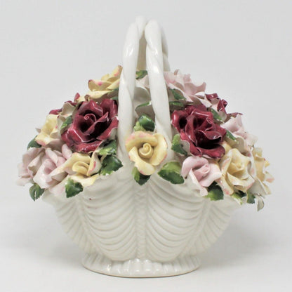 Basket, Capodimonte Style Roses, Porcelain 1999