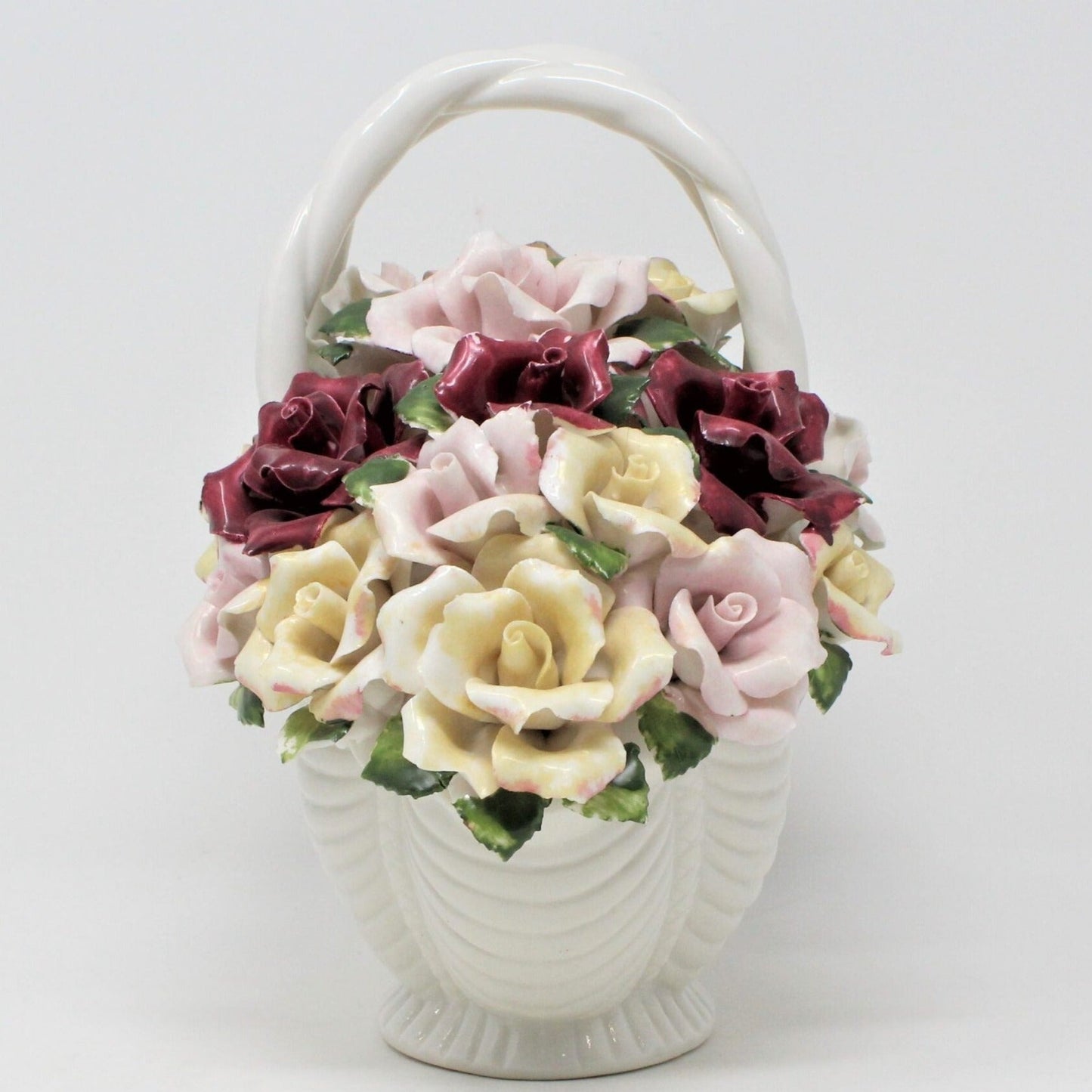 Basket, Capodimonte Style Roses, Porcelain 1999
