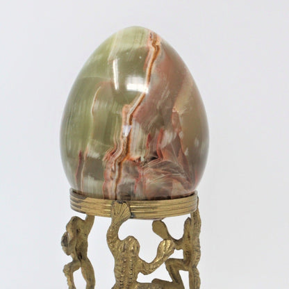 Egg, Stone Onyx, Large Green Multi-Color Banded, Pakistan