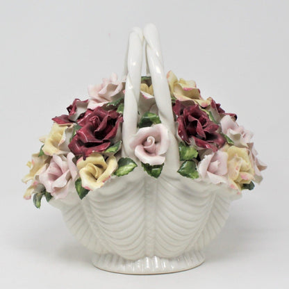 Basket, Capodimonte Style Roses, Porcelain 1999