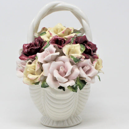 Basket, Capodimonte Style Roses, Porcelain 1999