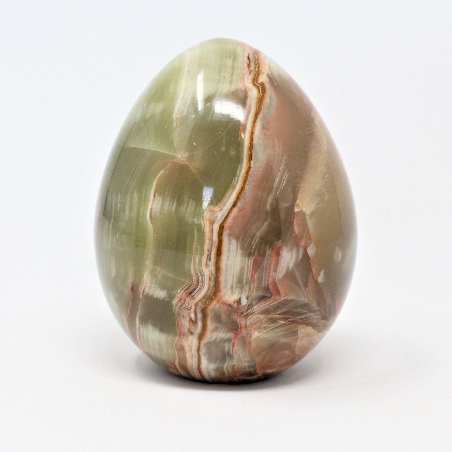 Egg, Stone Onyx, Large Green Multi-Color Banded, Pakistan