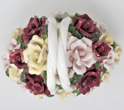 Basket, Capodimonte Style Roses, Porcelain 1999