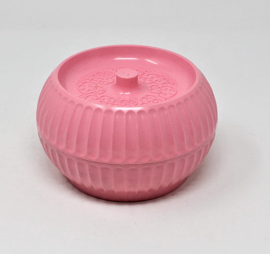Dusting Powder Bowl, Cheramy, April Showers, Pink Plastic, Vintage