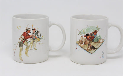 Mugs, Norman Rockwell Fishing Mugs, Vintage, Set of 2, 1987