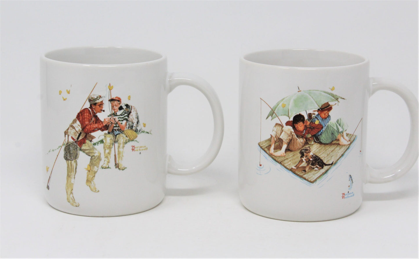 Mugs, Norman Rockwell Fishing Mugs, Vintage, Set of 2, 1987 – Antigo Trunk
