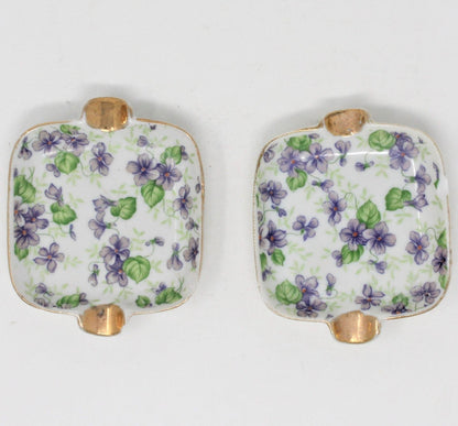 Ashtrays, Lefton, Violet Chintz, KF666V, Stackable Ashtrays, Set of 2, Japan, Vintage