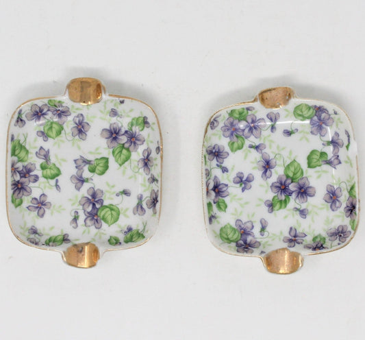 Ashtrays, Lefton, Violet Chintz, KF666V, Stackable Ashtrays, Set of 2, Japan, Vintage