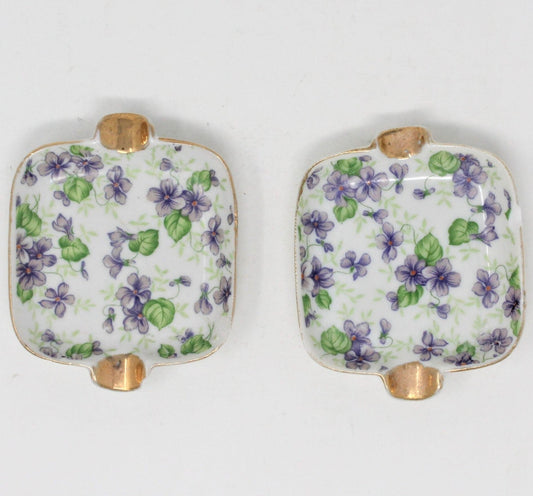 Ashtrays, Lefton, Violet Chintz, Stackable Ashtrays, Set of 2, Japan, Vintage