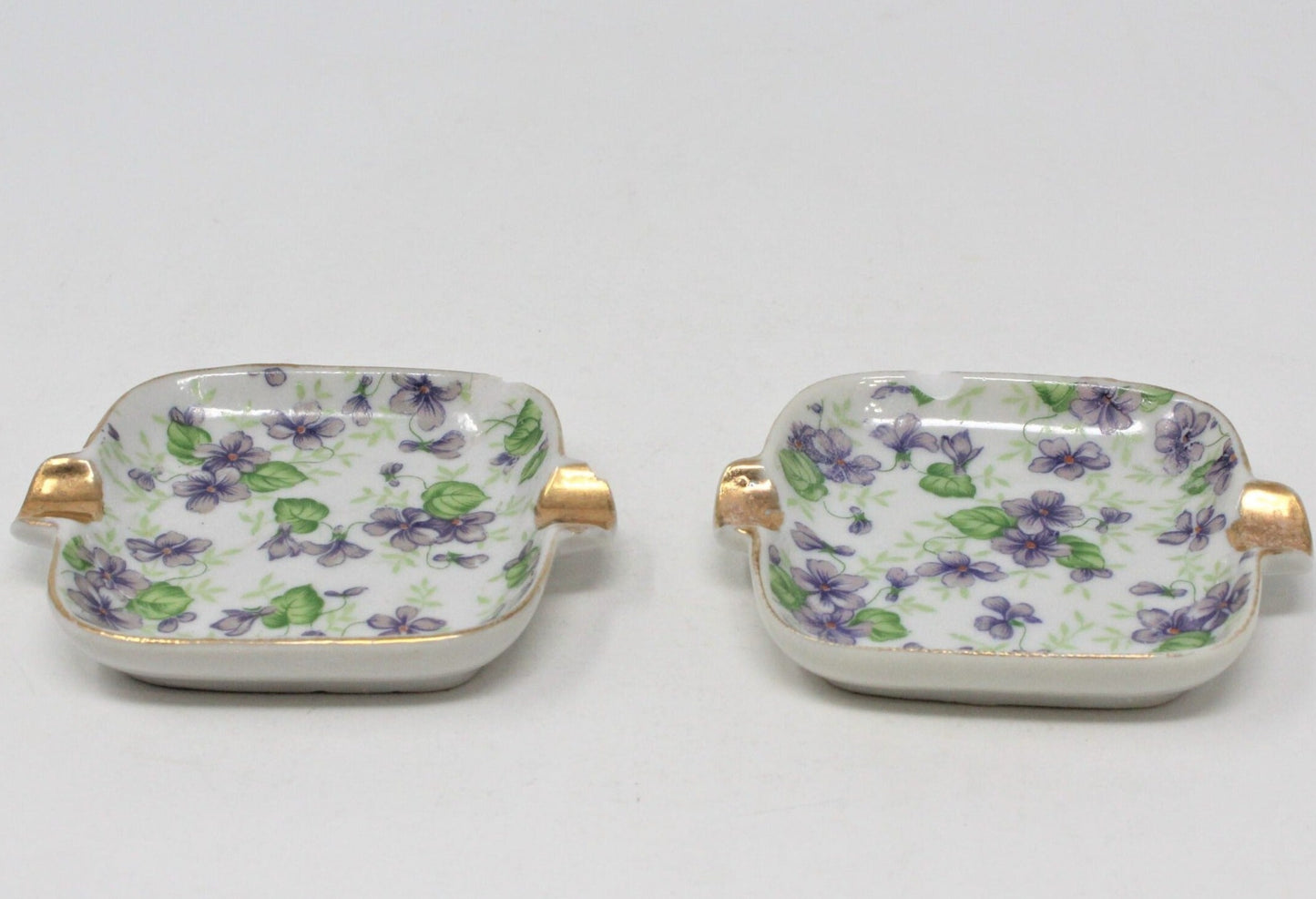 Ashtrays, Lefton, Violet Chintz, KF666V, Stackable Ashtrays, Set of 2, Japan, Vintage