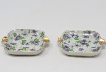 Ashtrays, Lefton, Violet Chintz, KF666V, Stackable Ashtrays, Set of 2, Japan, Vintage